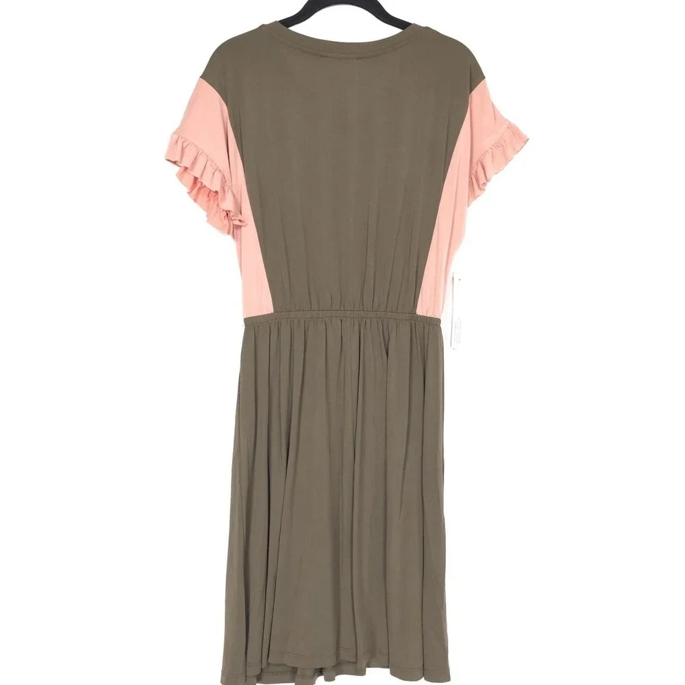 NWT Anthropologie COA Size SMALL Dress Women's Pink Olive Green‎ Ruffle Sleeve